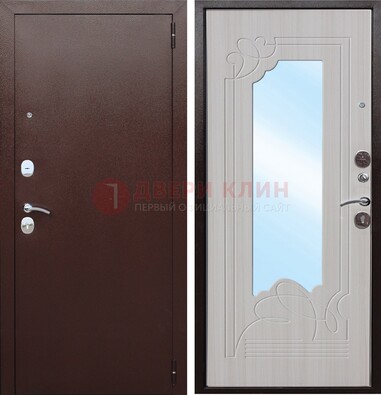 Коричневая металлическая дверь с зеркалом МДФ внутри ДЗ-33 в Мурино
