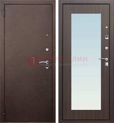 Коричневая входная дверь с зеркалом МДФ внутри ДЗ-40 в Мурино