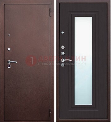 Коричневая металлическая дверь с зеркалом ДЗ-43 в Мурино
