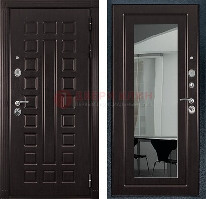 Темная металлическая дверь с зеркалом МДФ внутри ДЗ-4 в Мурино