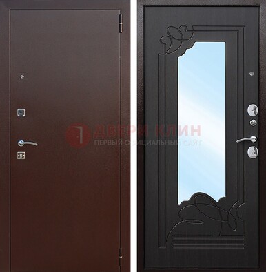 Входная дверь с порошковым напылением Медный антик/Венге с зеркалом ДЗ-64 в Уфе