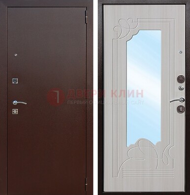 Стальная дверь с порошковым покрытием с резной МДФ и зеркалом ДЗ-66 в Мурино