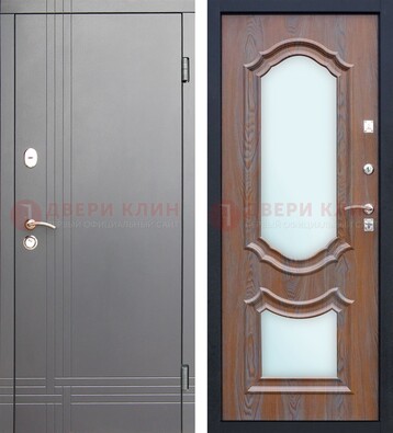 Серая входная дверь со светлой МДФ и зеркалами внутри ДЗ-77 в Мурино