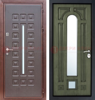 Металлическая серая дверь с порошковым покрытием и МДФ Венге с зеркалом ДЗ-84 в Мурино