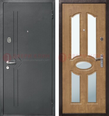 Железная серая дверь с порошковым напылением и МДФ с зеркалом ДЗ-90 в Мурино