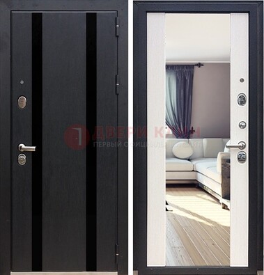 Черная входная дверь с зеркалом МДФ внутри ДЗ-9 в Мурино
