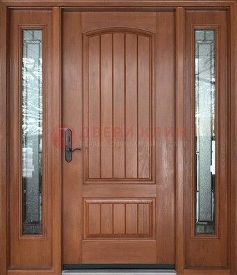 Стальная дверь с массивом дуба и витражом для дома ВЖ-17 в Мурино