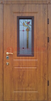 Железная дверь с МДФ и витражом ВЖ-24 в Мурино