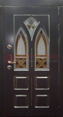 Чёрная железная дверь с МДФ и витражом ВЖ-27 в Мурино